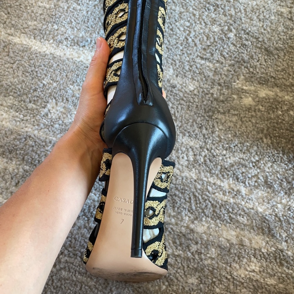 Black/Golden Casadei boots stretchy straps Size 7 Price firm - Picture 15 of 17